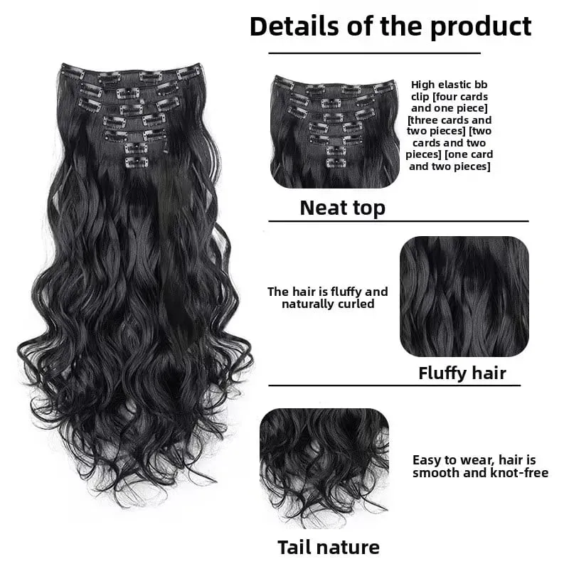 24Inch Synthetic Hair Extension Long Wavy Curly 7pcs/Set Hair Clip Style Hair Extensions Black Blonde Hairpiece for Women