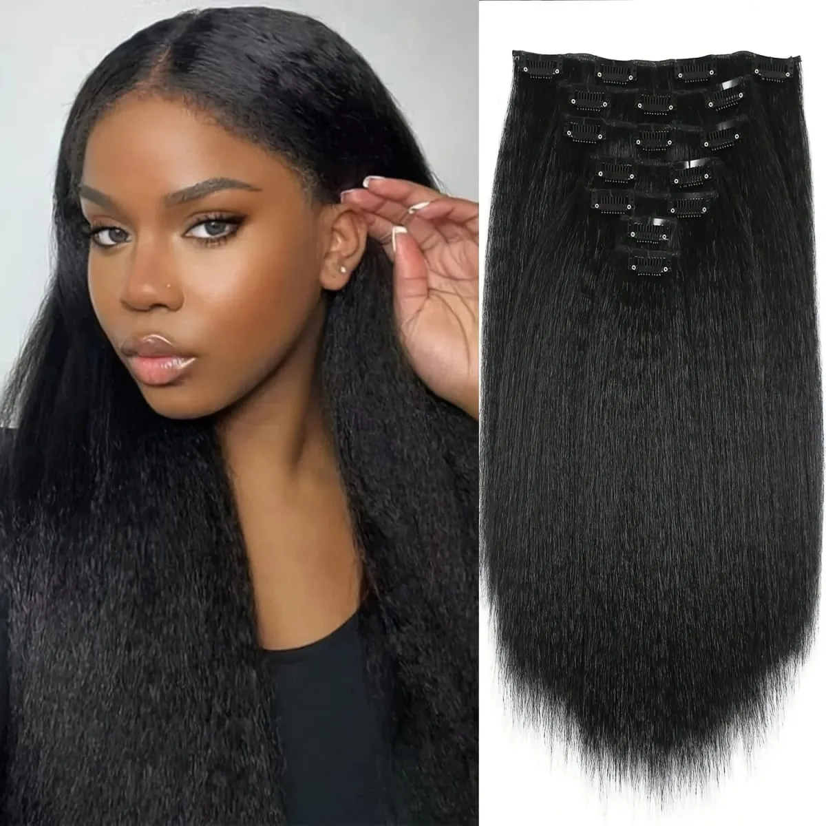 Yaki Straight Clip in Hair Extensions Synthetic hair 7Pcs hair Clip in for Women Soft Hair Everyday Special Events Easy to Style