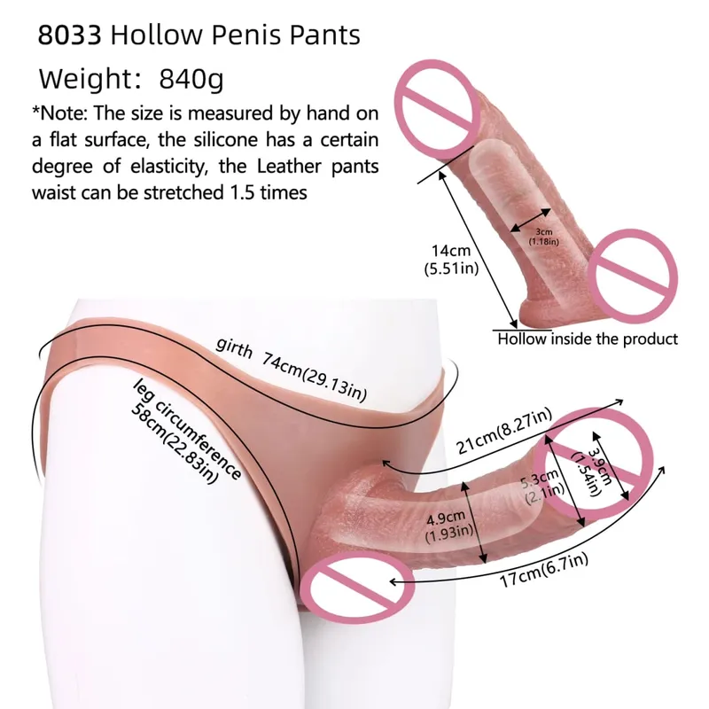 Strap-On Penis Sleeve Realistic Hollow Dildo Pants Silicone Male Dick Extender Lifelike Sex Toys For Men Adult Sexshop