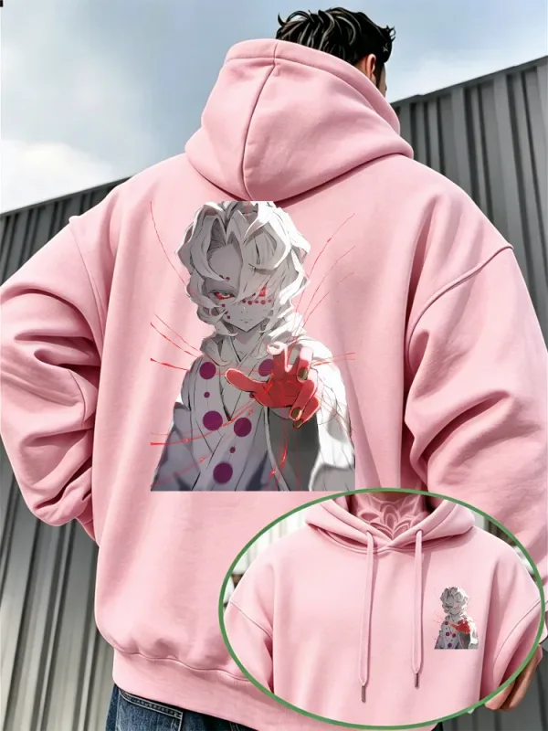 Bandai Demon Slayer Men's Hoodie Rui (Spider Demon) Print High-Quality Warm Autumn/Winter Casual Pullover Sweatshirt