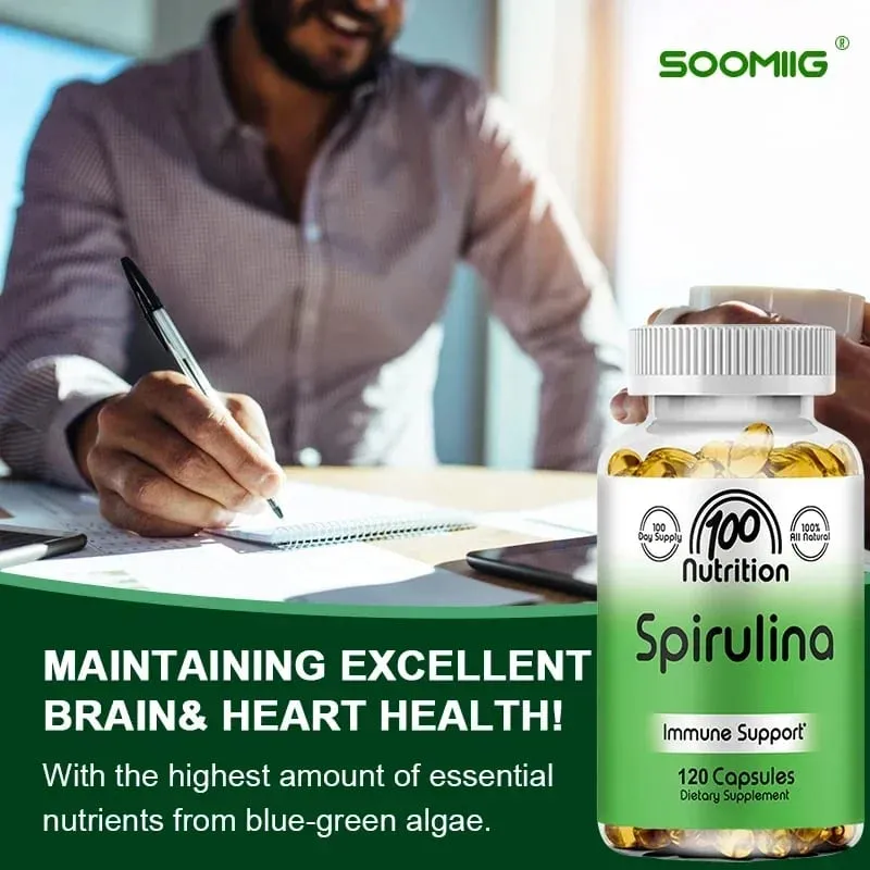 Spirulina Softgels Organic Superfood Algae - Supports Cardiovascular and Immune System Health Powerful Antioxidant