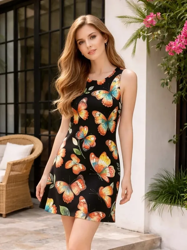 Womens Floral Sleeveless A Line Mini Dress Round Neck Fresh Sundress for Outdoor Brunch Beach Walk and Everyday Wear Comfort