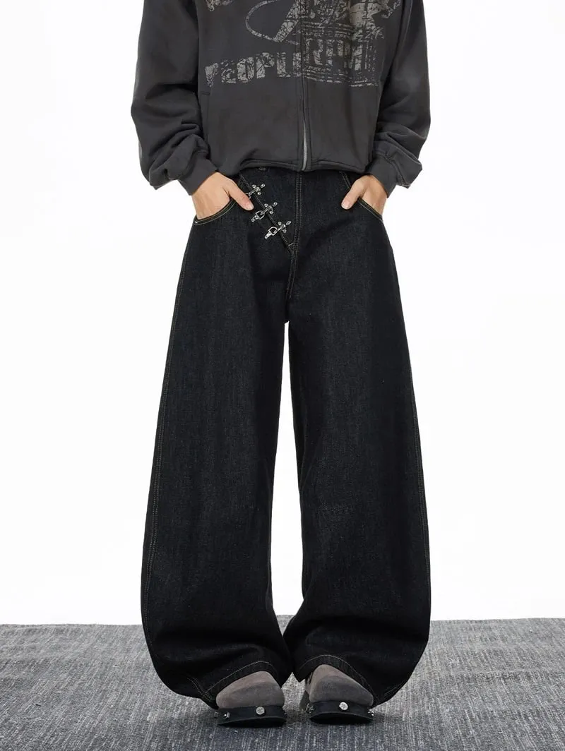Baggy Jeans Man Pants Y2k Jeans Relaxed Fit Denim Trousers Edge Wide Leg Cargo Pants Slant Closure Casual Fashion