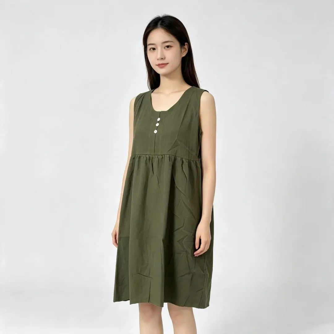 2026 New Women's Cotton Linen Sleeveless Dress Casual Button Down Loose Midi Dresses for Summer Women's Casual Dresses