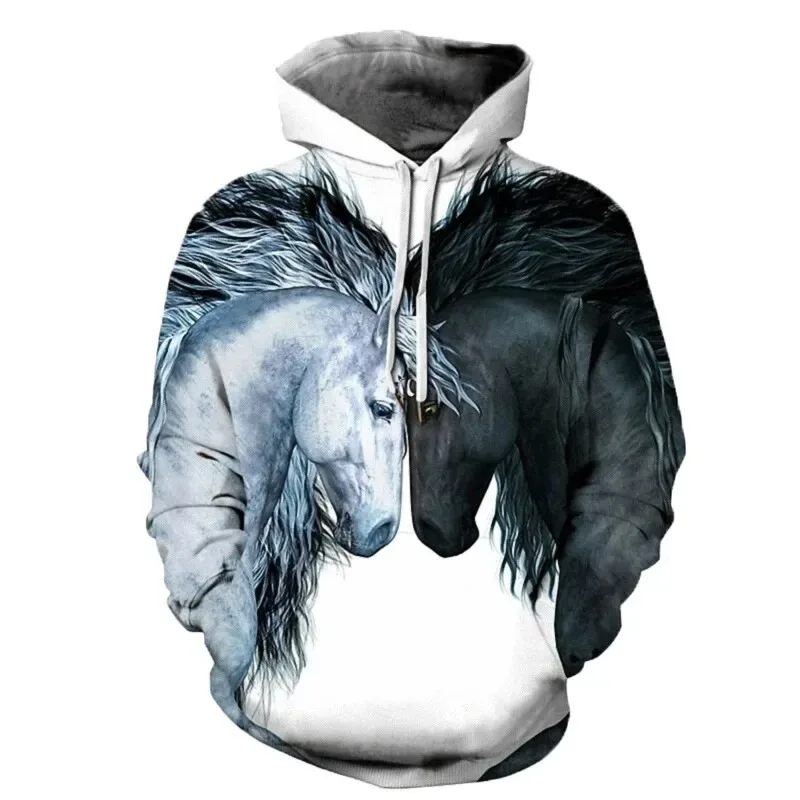 New Style Autumn 3D Printed Men's Hoodie Animal Horse Pullover Loose Sportswear Casual Men's Fashion Pullover Hooded
