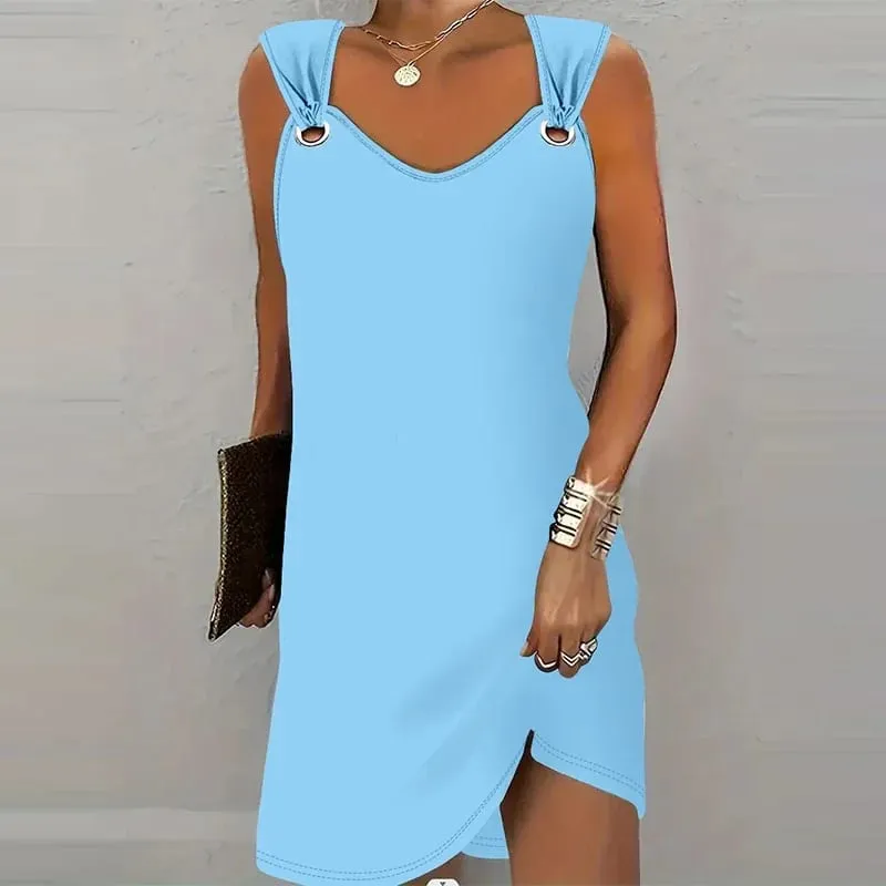 Women's Fashionable Casual Solid Color Suspender Dress Sleeveless Summer Comfortable Skirt — image 4