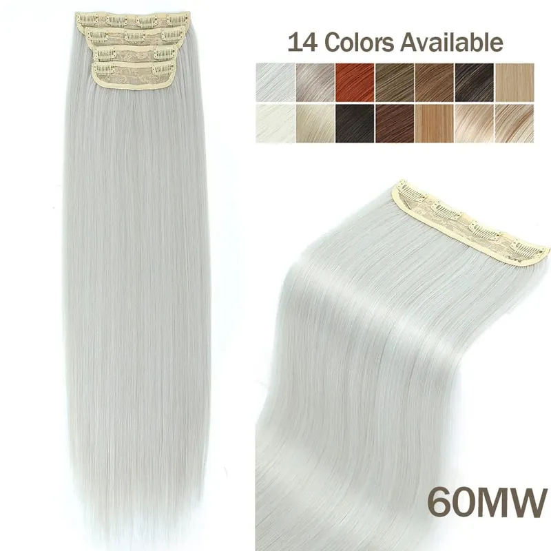 Synthetic Clip In Hair Extension 200g 24 Inches Straight Orange Brown Blonde Heat Temperature Fiber 4Pcs Clip Ins Hairpieces