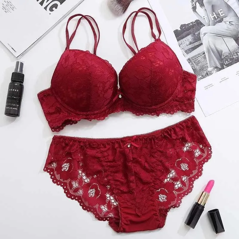 Sweet Mesh Lace Flower Bra Low Waist Bowknot Bra Panties Set Non Slip Lingerie Push Up Bra Women Women