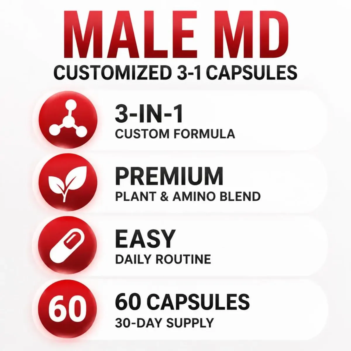 Googeer Male MD Capsules with L-Arginine HCl L-Citrulline and Epimedium Leaf Extract Circulation Vitality Support 60 Count