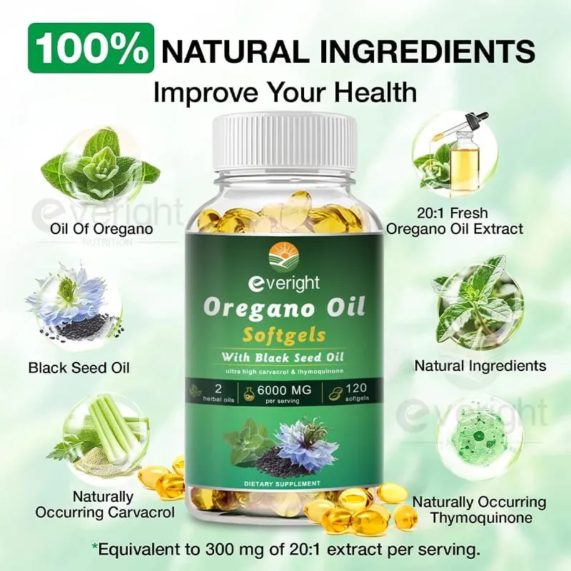 Organic Oregano Oil with Black Seed Oil – Antioxidant Digestive Support Intestinal Flora Balance & Immune System Health