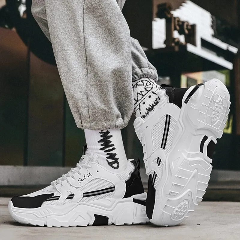 Estudante de malha de sola grossa respirável sapatos esportivos casuais quatro sazonais masculino ao ar livre sola macia conforto tênis masculino