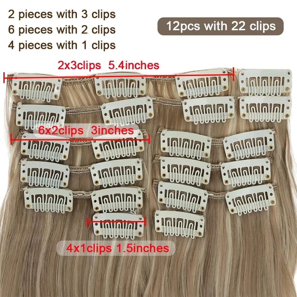 180g 12PCS Wavy Clip in Hair Extensions 22" Long Synthetic Thick Clip On Hair Extensions for Women Full Head Hairpiece