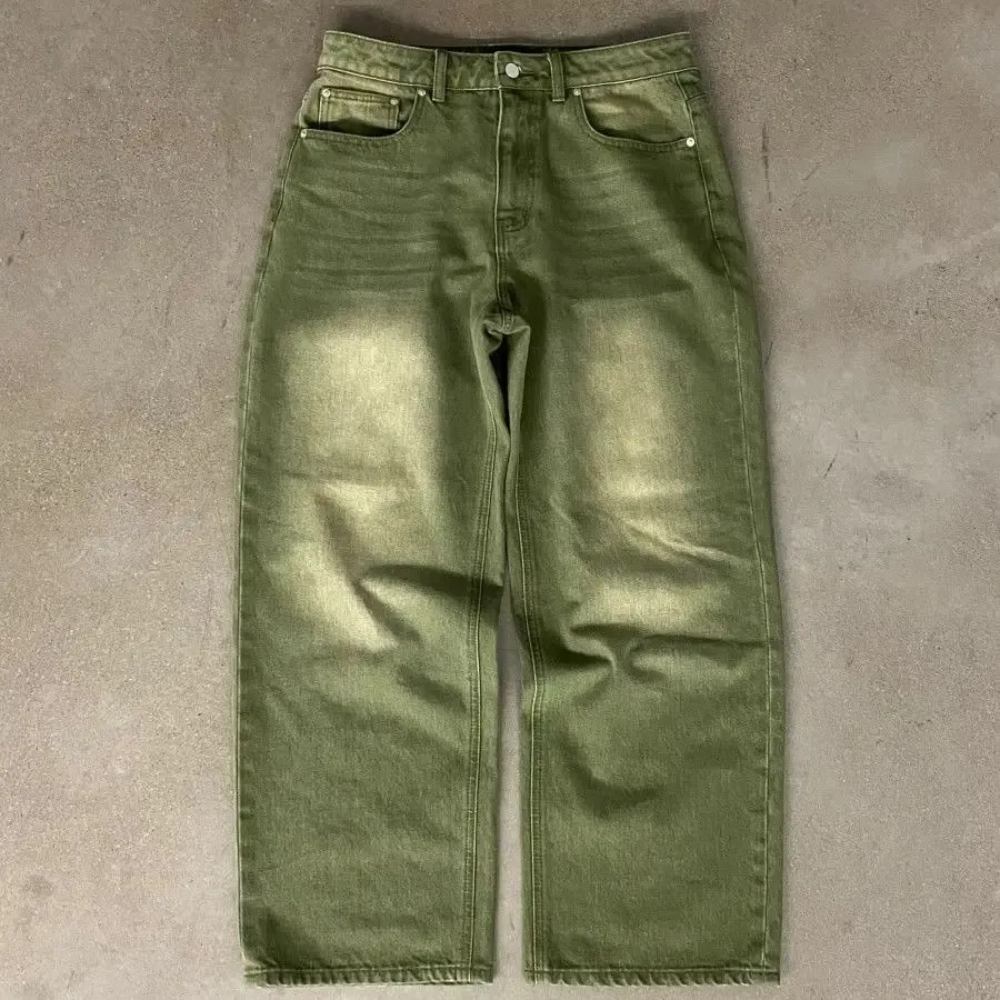 Mens Jeans Matcha Green Baggy Denim Pants Harajuku Unisex Loose Fit Straight Leg Casual Streetwear Fashion Trend New Arrival New — image 8