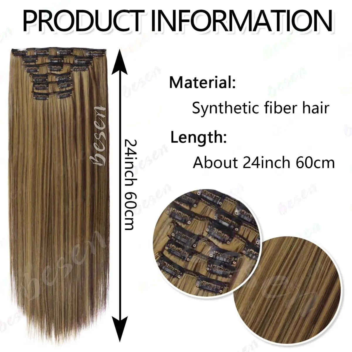 Synthetic 24Inch 16 Clips in Hair Extensions Long Straight Hairstyle Blonde Black Hairpieces Heat Resistant False Hair Daily Use