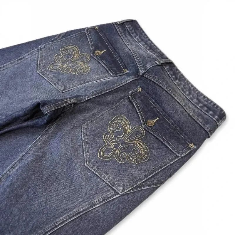 Mens Jeans Harajuku Vintage Streetwear Embroidery Hip Hop Denim Pants Washed Distressed Straight Leg Loose Fit Casual Unisex New