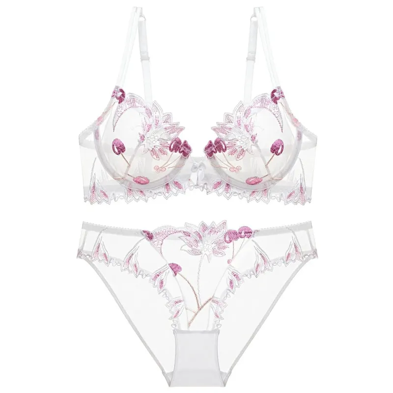 مثير الدانتيل الزهور التطريز الصدرية مجموعة رقيقة جدا تنفس الصلب حلقة Bralette الملابس الداخلية الملابس الداخلية الفرنسية Set70-90 B C D