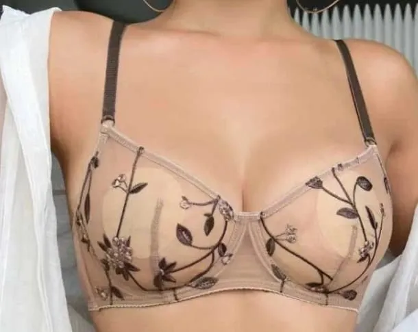 Popular Sheer Mesh Bra Set Transparent Lace Embroidery Underwire Anti‑Sag Push‑Up Minimizer Bra For Big Bust Women — image 13