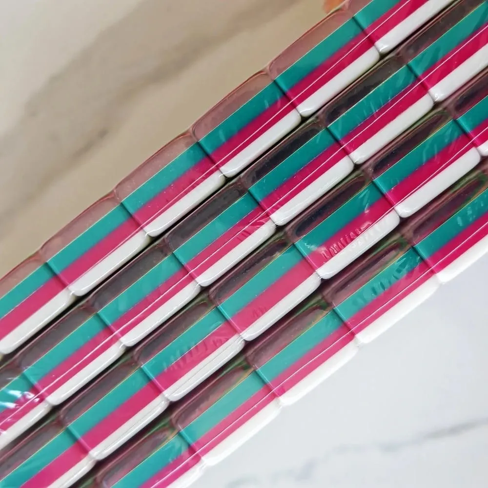 Chứng Khoán Hoa Kỳ Kẻ Sọc Hồng Sang Trọng Khắc Acrylic Mỹ Mạt Chược Bộ Khắc Pha Lê Mah Jongg Bộ Trò Chơi Trên Bàn Dành Cho Người Hâm Mộ Mạt Chược