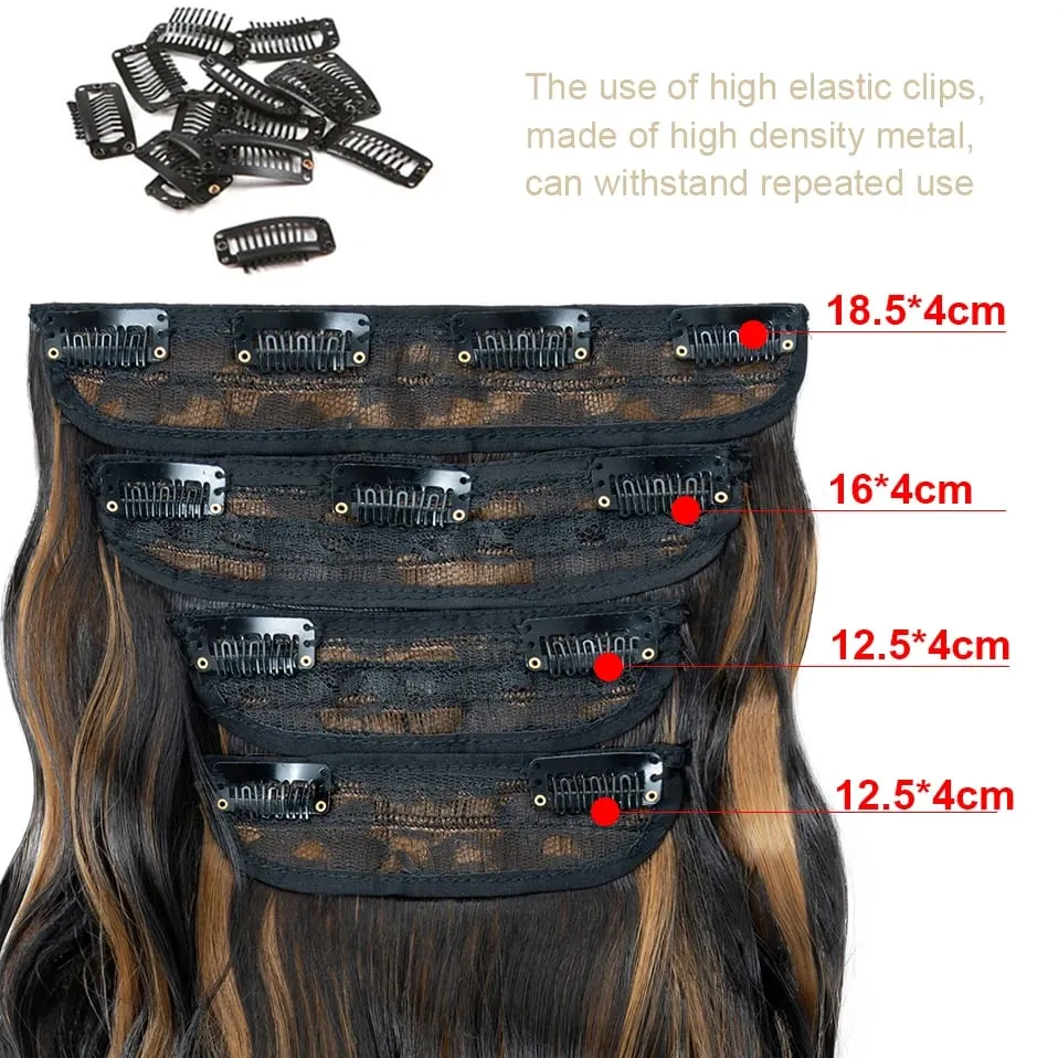 S-noilite Synthetic Hair 22inch Clips In Hair Extensions Long Wavy Clip In Hair Thick Double Weft 4Pcs/set Hairpieces For Women