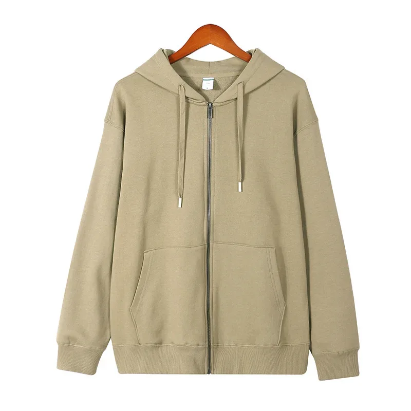 2026 autumn and winter new men's hooded zipper sweater solid color