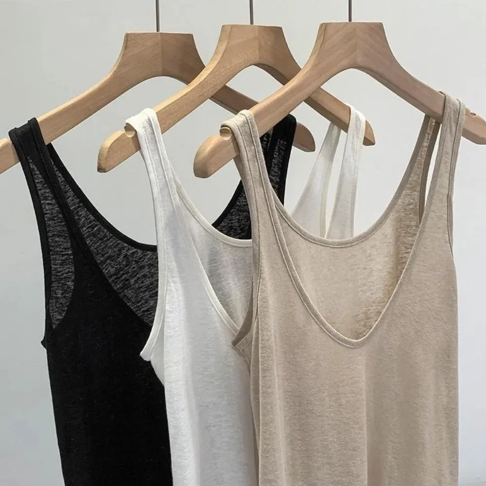 Plus Siz Women's Sleeveless Top High Low Neck Double Sided Wear Loose Fit Top Loose Drapey Style U Neck Halter Vest for Women