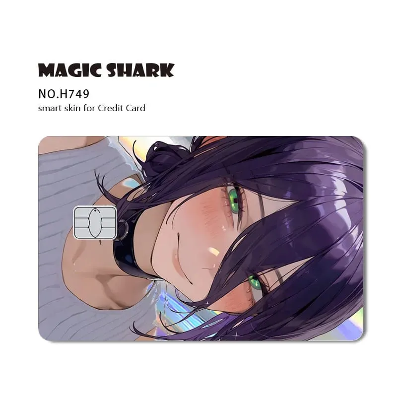 Magic Shark Reze Pretty Girl Holographic Shinny Laser Skin Credit Debit Bank Film Skin Cover Sticker