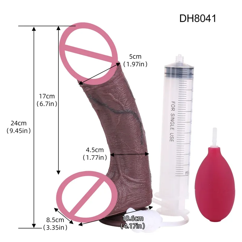 Silicone Lifelike Double Layers Ejaculating Penis Squirting Long Dildo With Sucker Anal Sex Toys For Men Women Masturbator — image 8