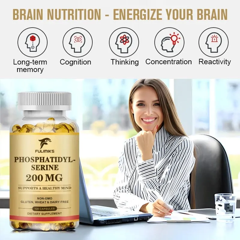 Premium Phosphatidyl Serine Capsules Support Memory Cognitive Concentration Reduces Stress Hormones & Fatigue Sharp Focus