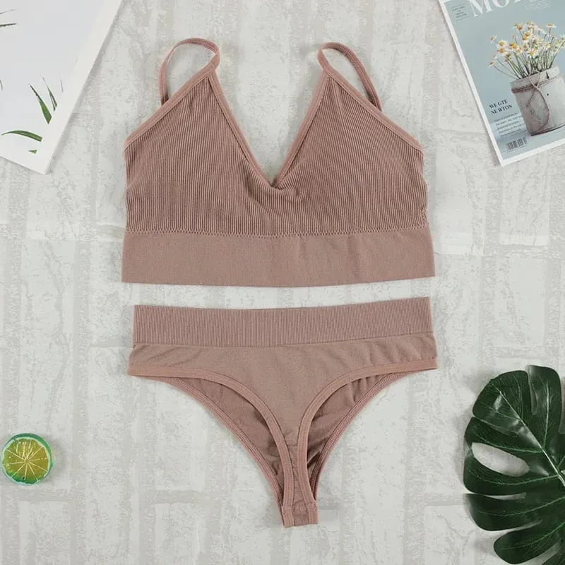 2Pcs Bra Set Underwear Set Women Panties Sexy G-String Seamless Bralette Female Lingerie Soft Tank Crop Top 2026
