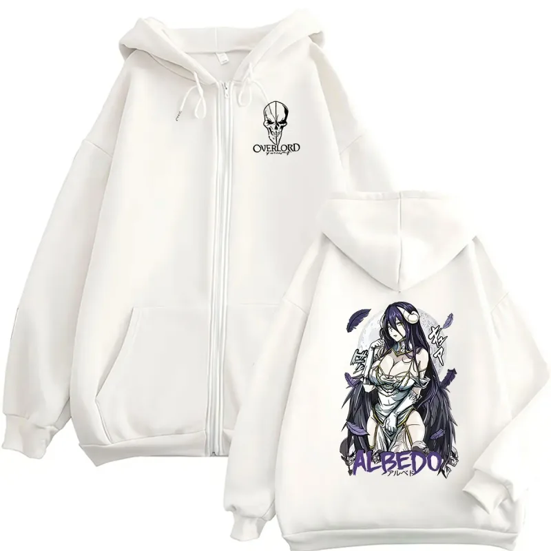 Anime Overlord Albedo Zipper Hoodie Men Women Casual Long Sleeve Fashion Jacket Sweatshirt Vintage Oversized Hoodies Streetwear
