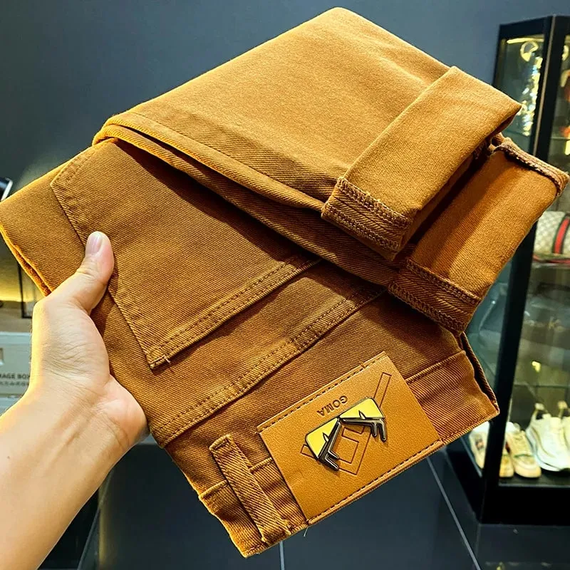 Men jeans 2024 new autumn fashion high-end affordable luxury stretch fitted all-match casual trendy denim long pants