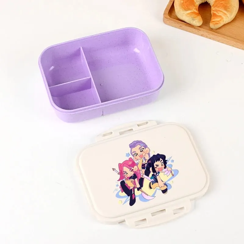 Demon Hunters Lunch Box para sa Boy Girl Cute Mira Zoey Jinu Portable Plastic Bento Box na may Dinnerware Food Fruit Container