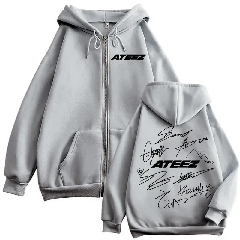 限定 Kpop ATEEZ ロゴ両面プリントジッパーパーカーファッションヒップホップジップアップスウェット男性女性カジュアル特大プルオーバー