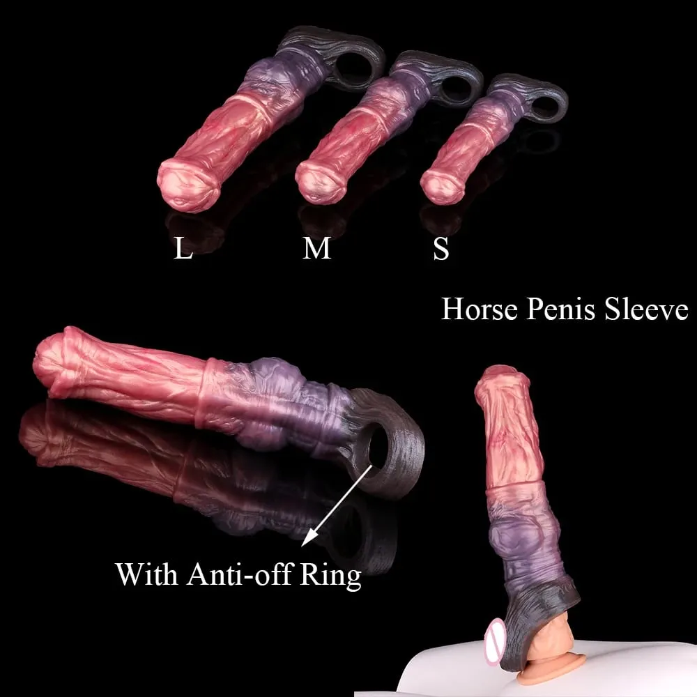 Fantasy Long Horse Penis Sleeve Silicone Big Knot Cock Cover Reusable Condom Sex Toys For Adult Men Dick Extender Sexy Shop