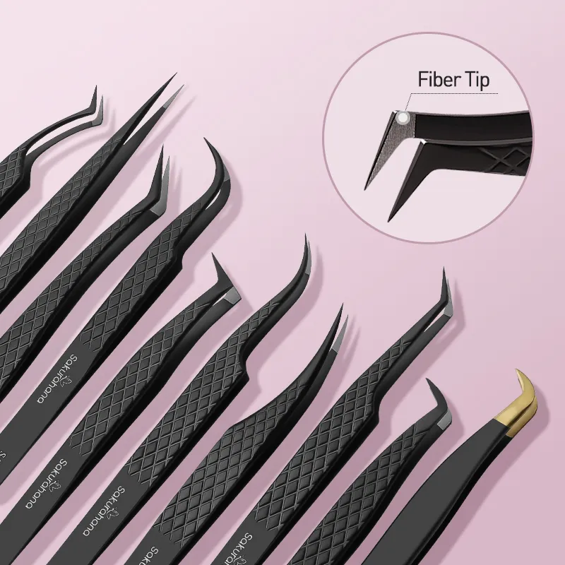 High-end Eyelash Tweezers Black Fiber Tip For Lash Extensions Mega Volume Mink Lashes Tool Straight Head Curved Tip — image 6