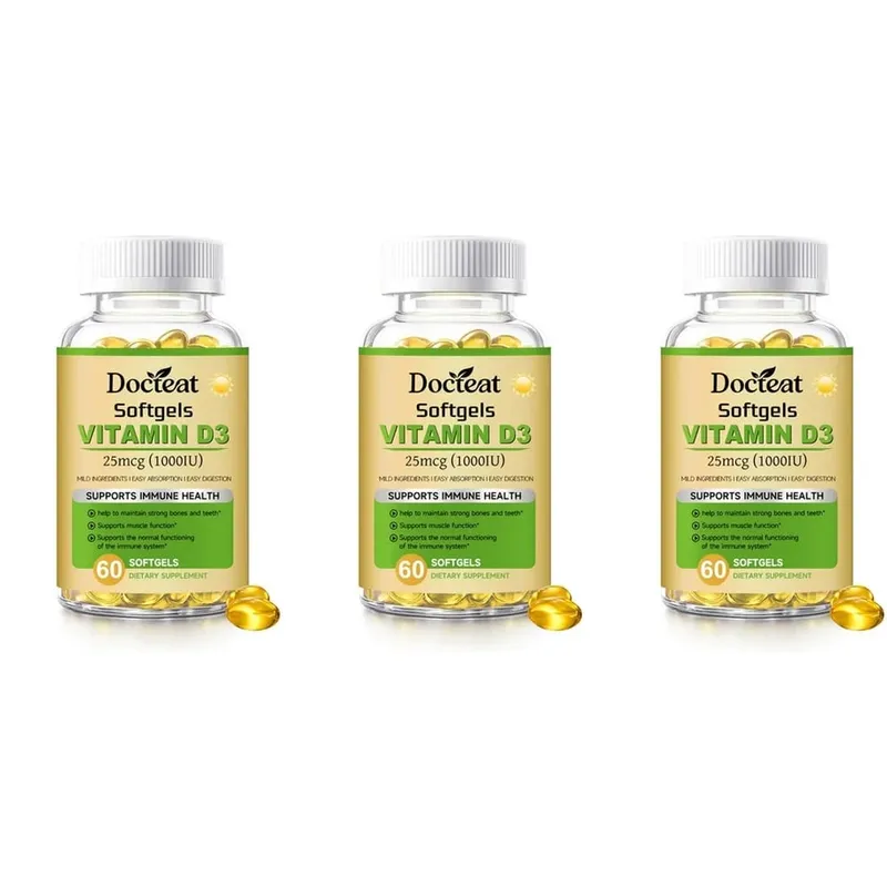 Docteat Vitamin D3 Softgels Supports Immune Health Helps Maintain Bones and Teeth for Adult Daily Requirement 60 Softgels