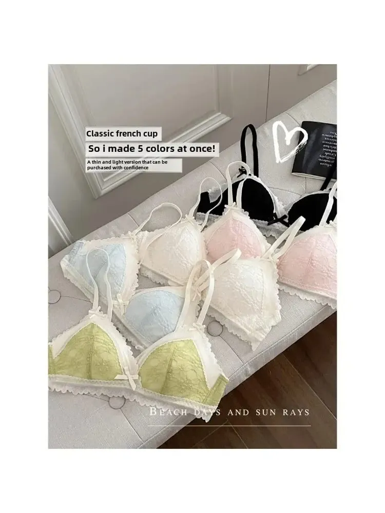 작은 가슴을위한 일본식 Bralette 무선 레이스 브래지어 세트 여성 섹시한 프랑스어 통기성 컴포트 속옷을 밀어