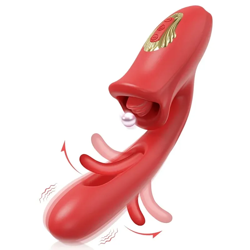 Pag-tap Flapping Vagina Dildo Vibrator para sa Babae Nakakagat Oral Dila Pagdila Clit Sucker Clitoris Stimulator Sex Toy para sa Babae