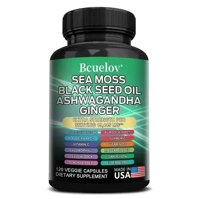 All in One Supplement with Sea Moss Black Seed Oil Ashwagandha Ginger Enhanced Immunity & Energy 120 Capsules
