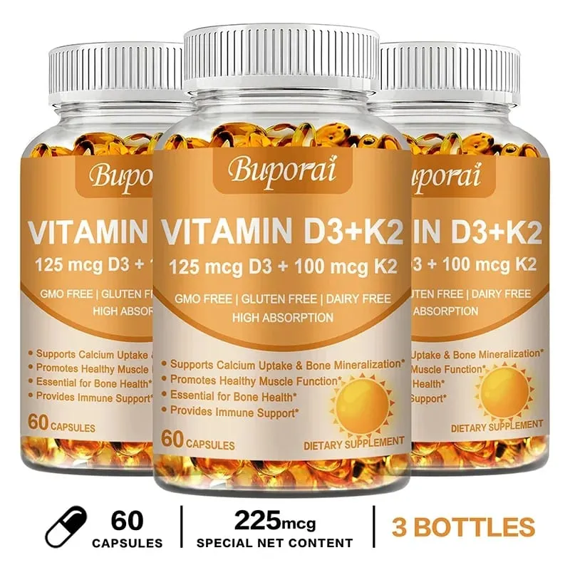 Vitamin D3 + K2 - Immunity Strong Bones Heart Health Joint Health Muscle - Promotes Calcium Absorption Supplement