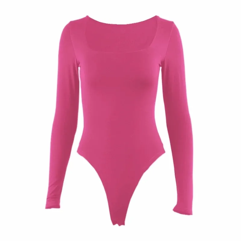 Body s dlouhým rukávem jaro 2025 límeček čtvercového střihu Pevný bodycon elastický návlek Sexy Y2k Dámské oblečení Fashion Club Party 2520