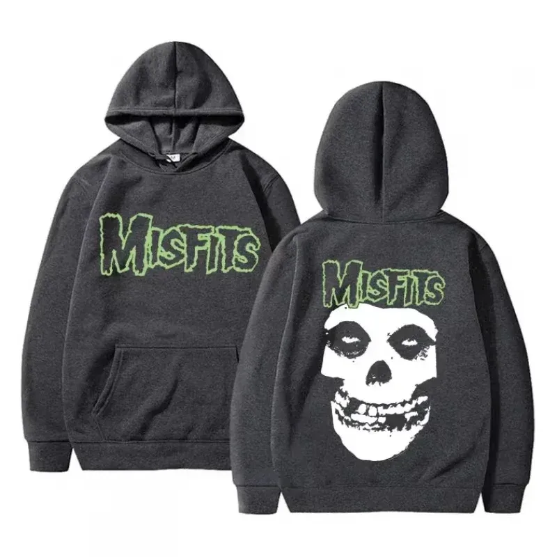 2026 Horror Punk Bizarre Skull Print Hoodie Men's Gothic Retro Loose Fleece Cotton Hoodie Rock Style Pullover Unisex