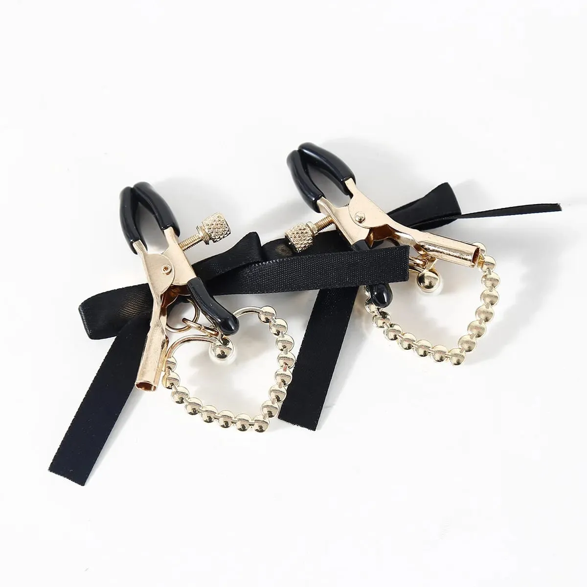 Sexy Black Bowknot Heart Breast Clips Adult Nipple Clamps Chest Stimulation BDSM Erotic Sex Toys for Women Flirting Toys — image 4
