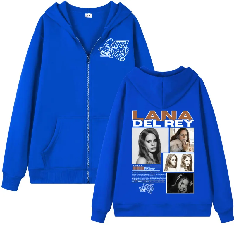 Singer Lana Del Rey Graphic Zipper Hoodie Men Women Fashion Aesthetic Zip Up Pullovers High Quality Fleece Oversized Sweatshirts
