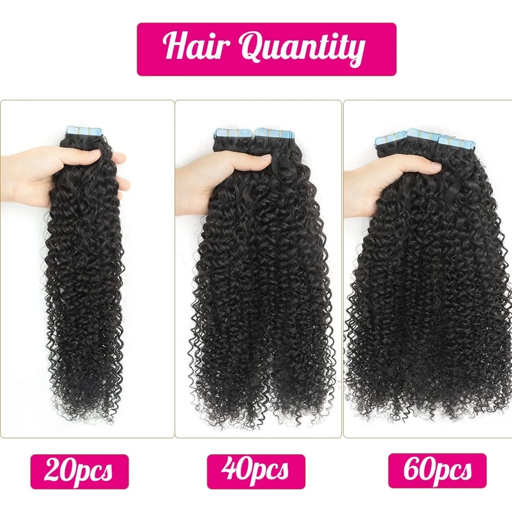 Afro Kinky Curly Tape In Human Hair Extensions For Black Braizlian Remy Kinky Curly Human Hair Skin Weft Adhesive Invisible Hair