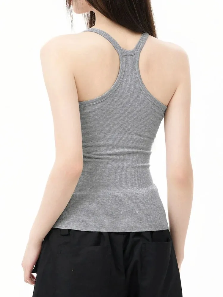 Zjaiss Elegant Knit Summer Tank Top Korean Slim Solid U Neck Women Cami Soft Ribbed Basic Layering Vest Fashion Ladies Top