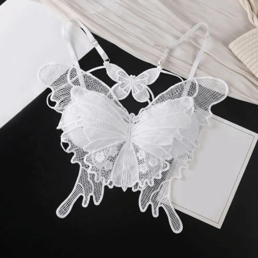 Fashion Backless Butterfly Bras Padded Slim Fit Lace Camisole Flower Korean Style Hollow-out Vest Tops Streetwear