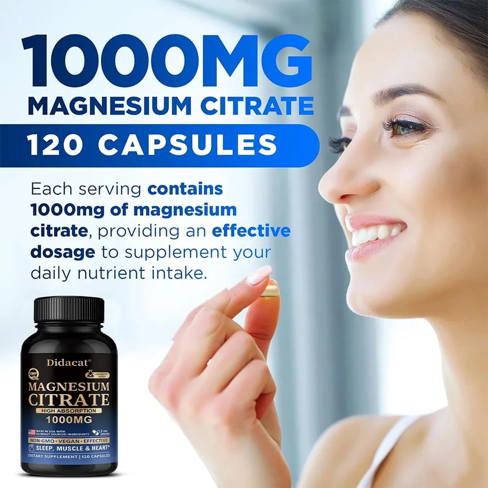 Magnesium Citrate - Max Absorption & High Potency Magnesium Complex Supplement for Heart Muscle Nerve Bone Health