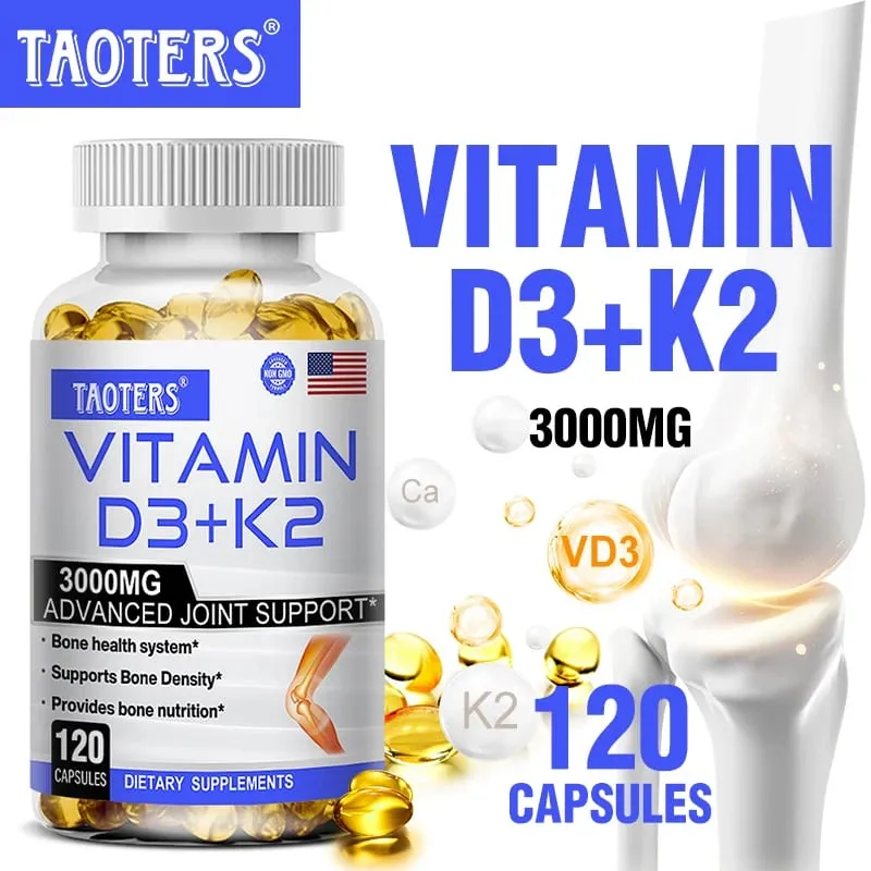 維生素 D3+K2 補充劑，可支持關節、骨骼和免疫健康 非基因改造配方 易於吞嚥的維生素 D 和 K 複合物