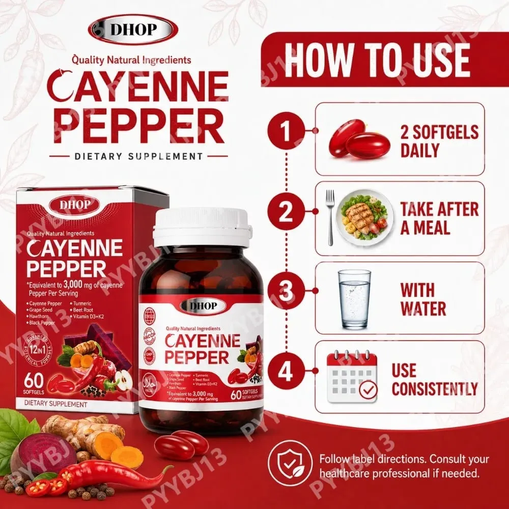 Cayenne Pepper Capsules -Daily Wellness Support- Pure Cayenne Pepper Extract - Capsaicin Supplements Vegan 60 Count unisex